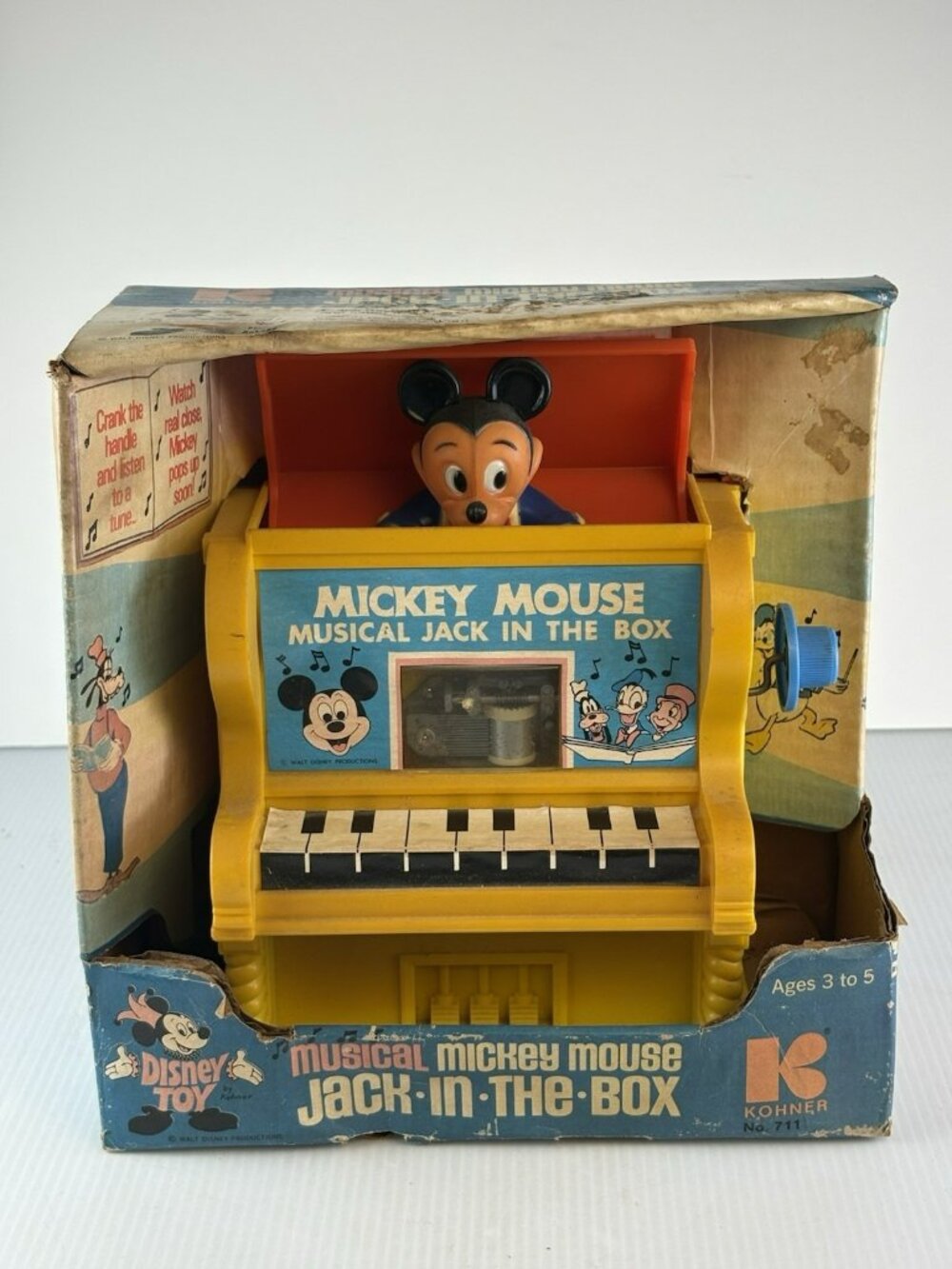 IOB Vtg 1973 Musical Mickey Mouse Jack in the Box KOHNER 711 Walt Disney Toy